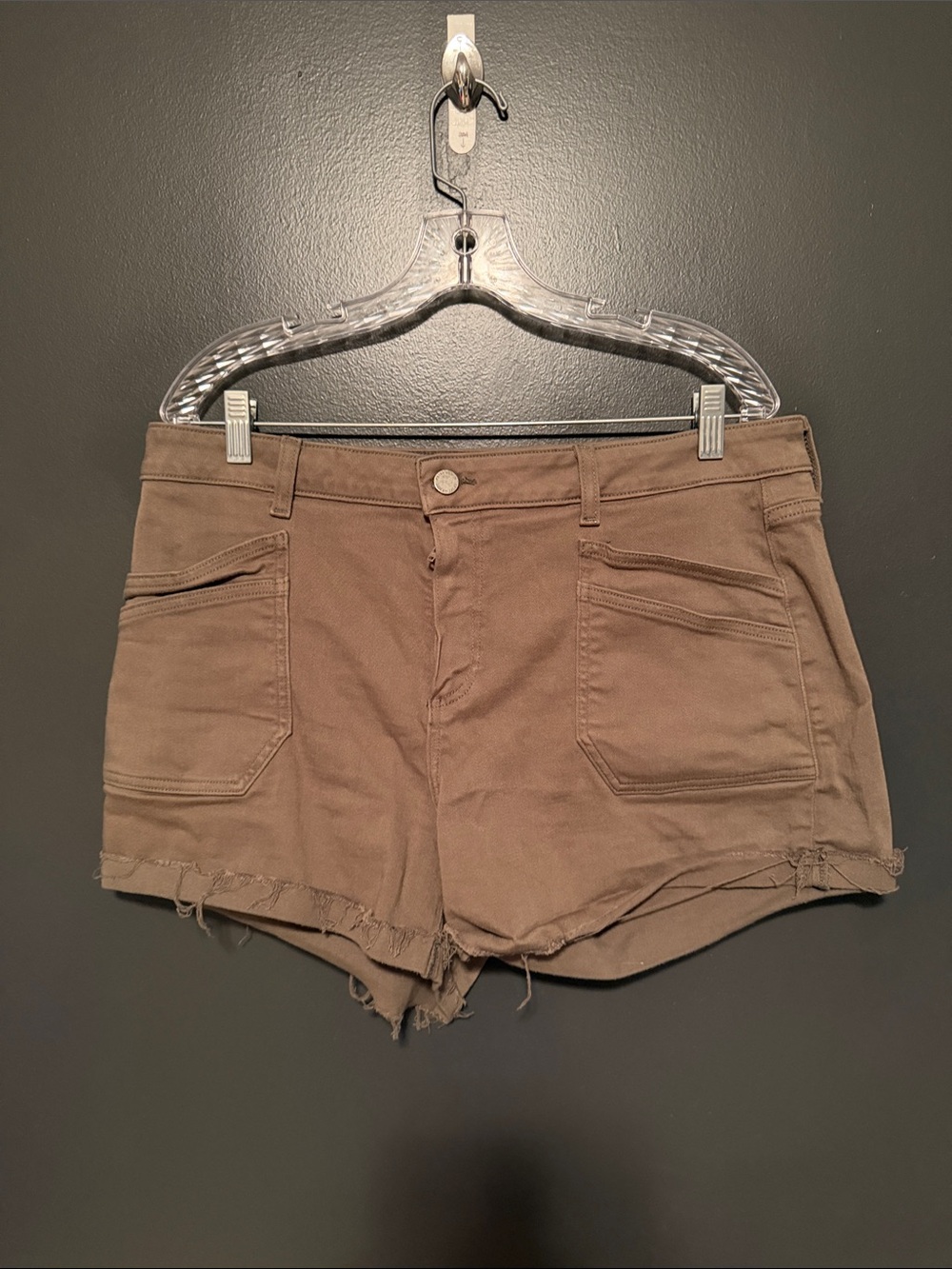 PAIGE Brown Frayed Hem Denim Shorts